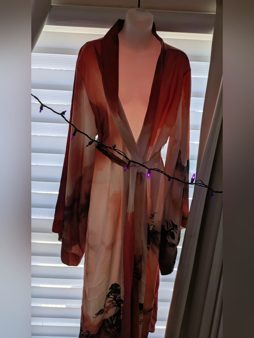 Kimono Dress in Burnt Orange and Cream Print